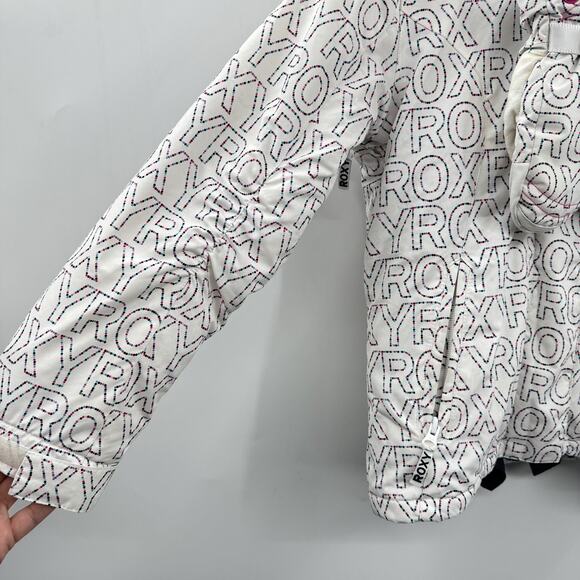 ROXY Girls Winter Jacket Coat Size 10 White 5K Silver With Matching Mittens - Picture 2 of 8